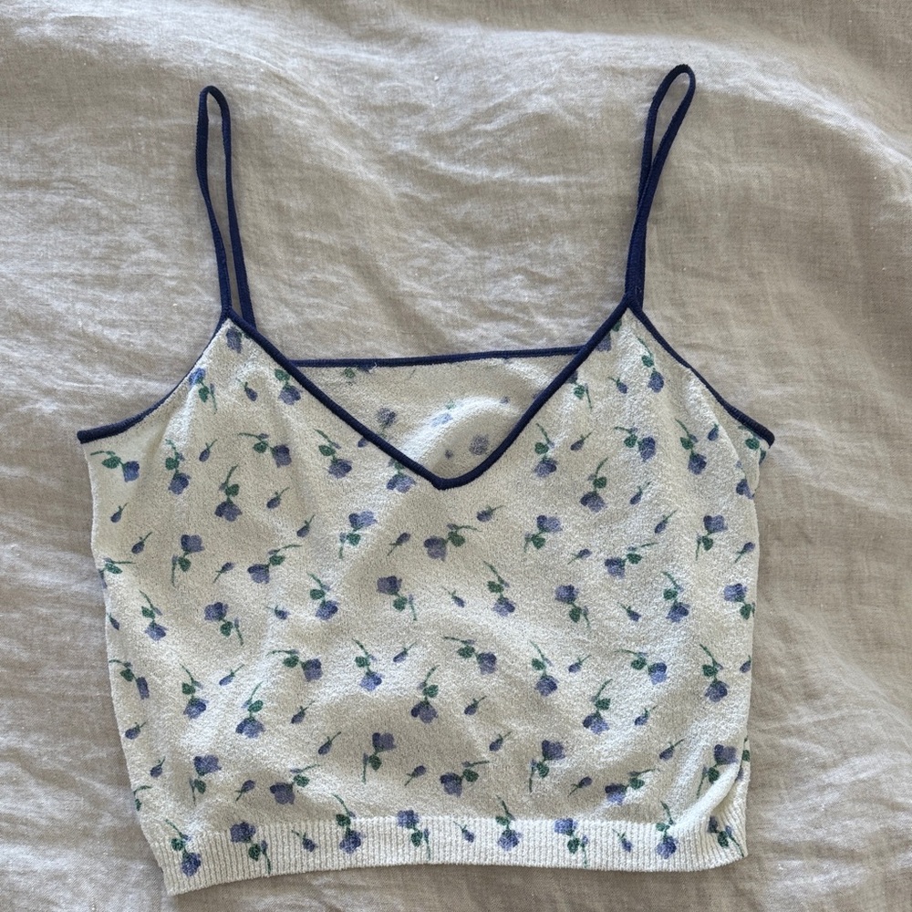 Elegant Floral Camisole with Navy Accents